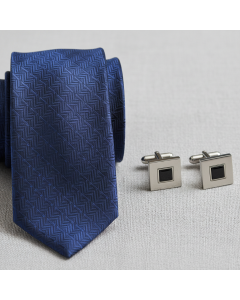 Navy Silk Tie and Cufflinks Set